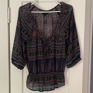 American Eagle women's sheer boho Y2K top pink blue size medium